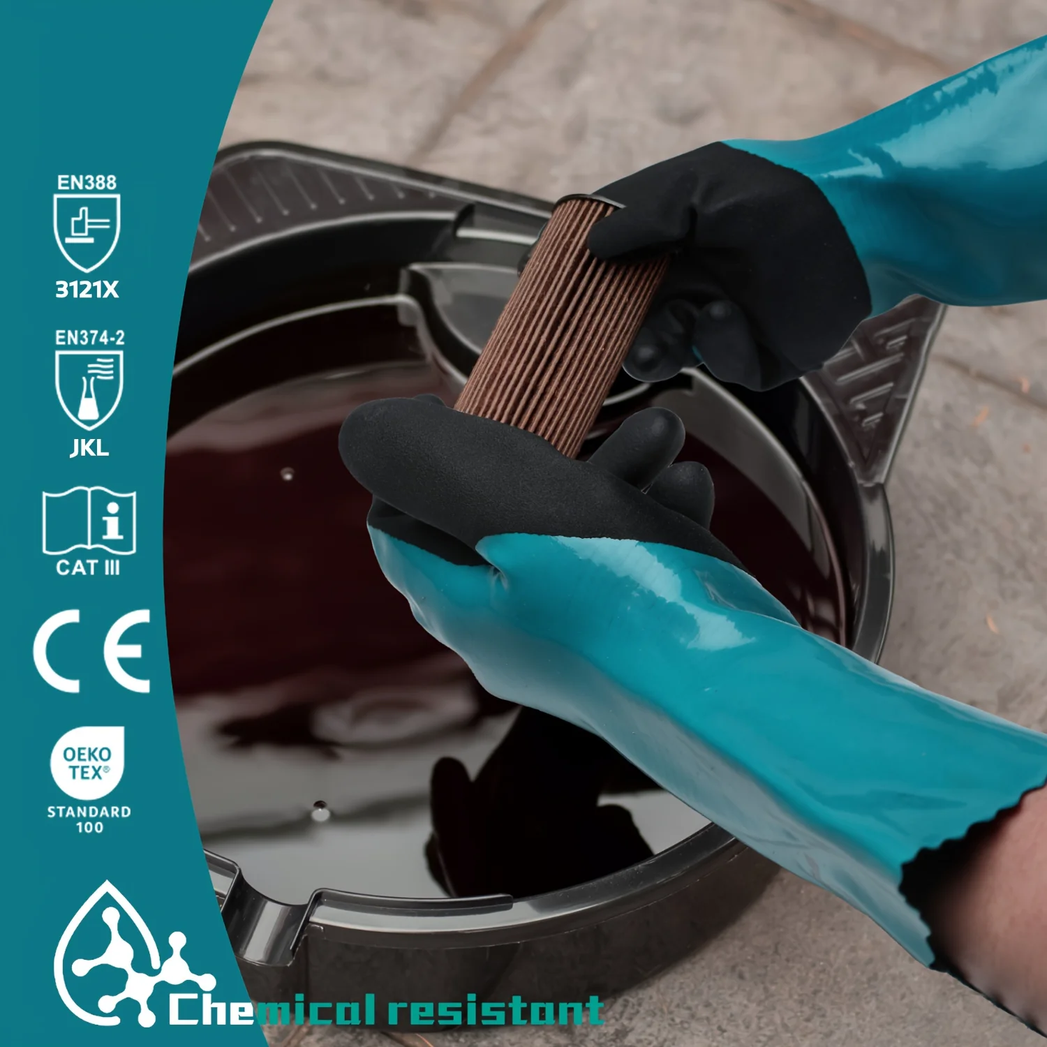 13inch, PVC Water Proof Chemical Gloves, Palm With Anti-slip, Thickened Coating Featuring A Sandy Finish Thick Rubber Work Glove
