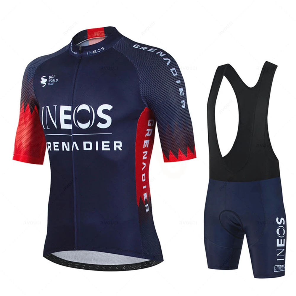 Ineos Bicycle Clothing Men Short Sleeve Cycling Jersey Set MTB Bike Bib Shorts Sports Team Training