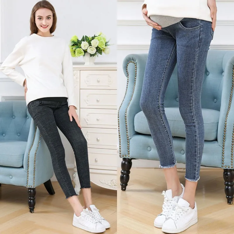 spring summer plus size korean office lady denim fashion holes loose jeans overalls pants women Denim Jeans Maternity Pants Skinny Stretch Clothes For Pregnant Women 2022 Spring Summer Plus Size Pregnancy Pants Gravidas