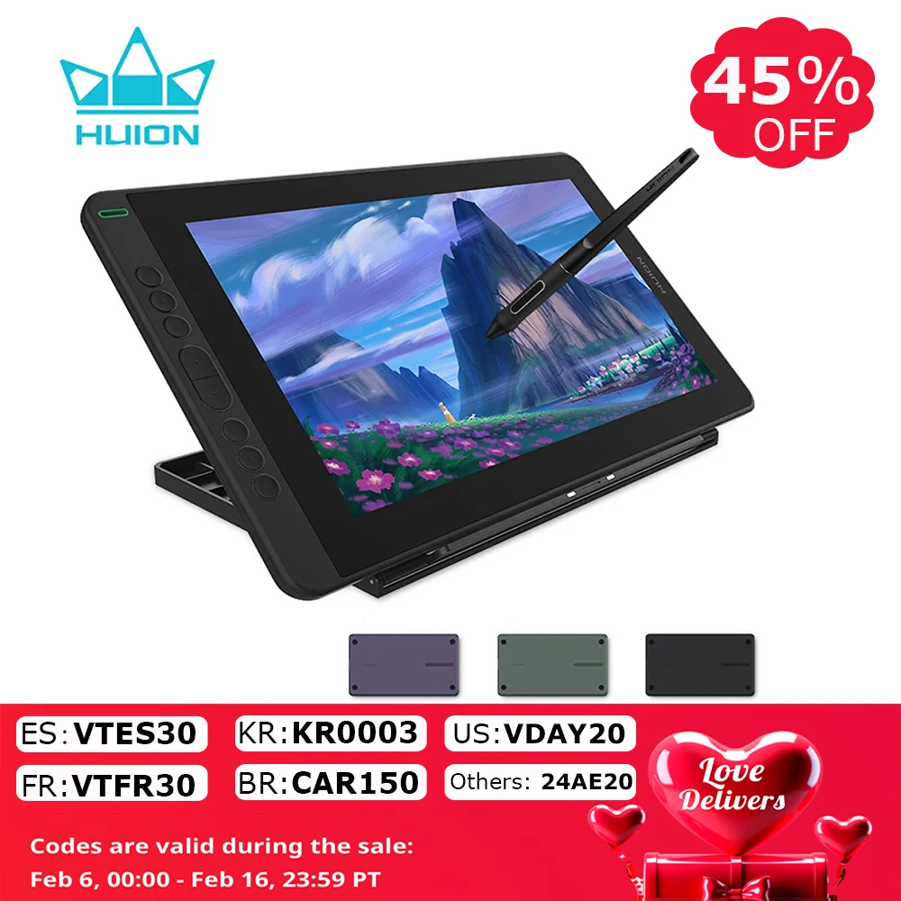 Huion Kamvas 13 Monitor Per Tablet Grafico Ag Display Con Penna In Vetro Schermo Da Disegno 8192 Stilo Senza Batteria Per Android Windows Macos