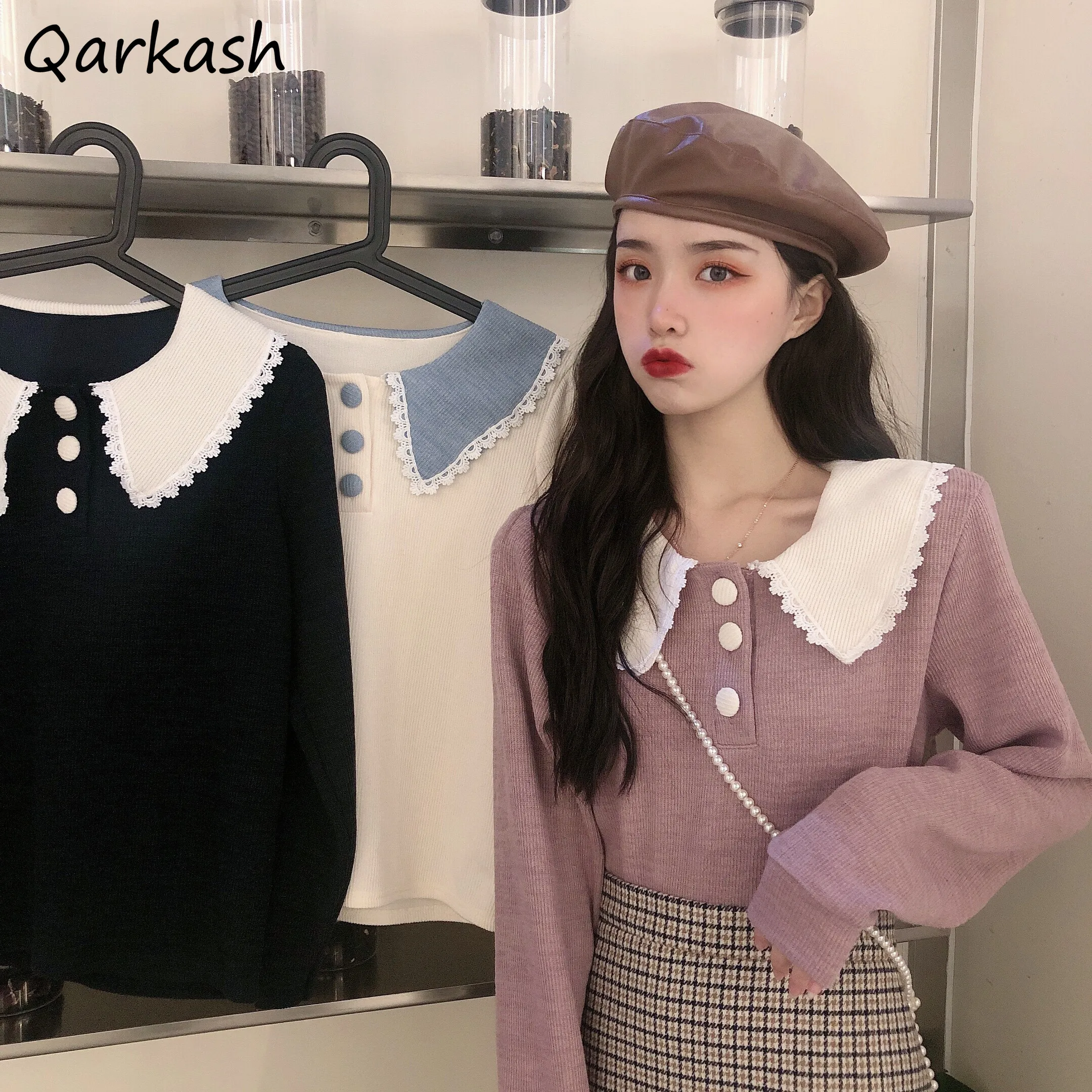 

Pullovers Women Knitwear Slim Lovely Sweet Patchwork Jumper Preppy Style Clothes Sweater Tender Female Fashion Harajuku Inside