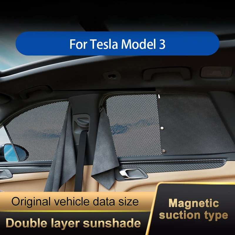 

For Tesla Model 3 Y S X Full-size Car Curtains Deer Velvet Double Layer Window Sunshade Curtains Sunshade Custom Auto Sun Shade