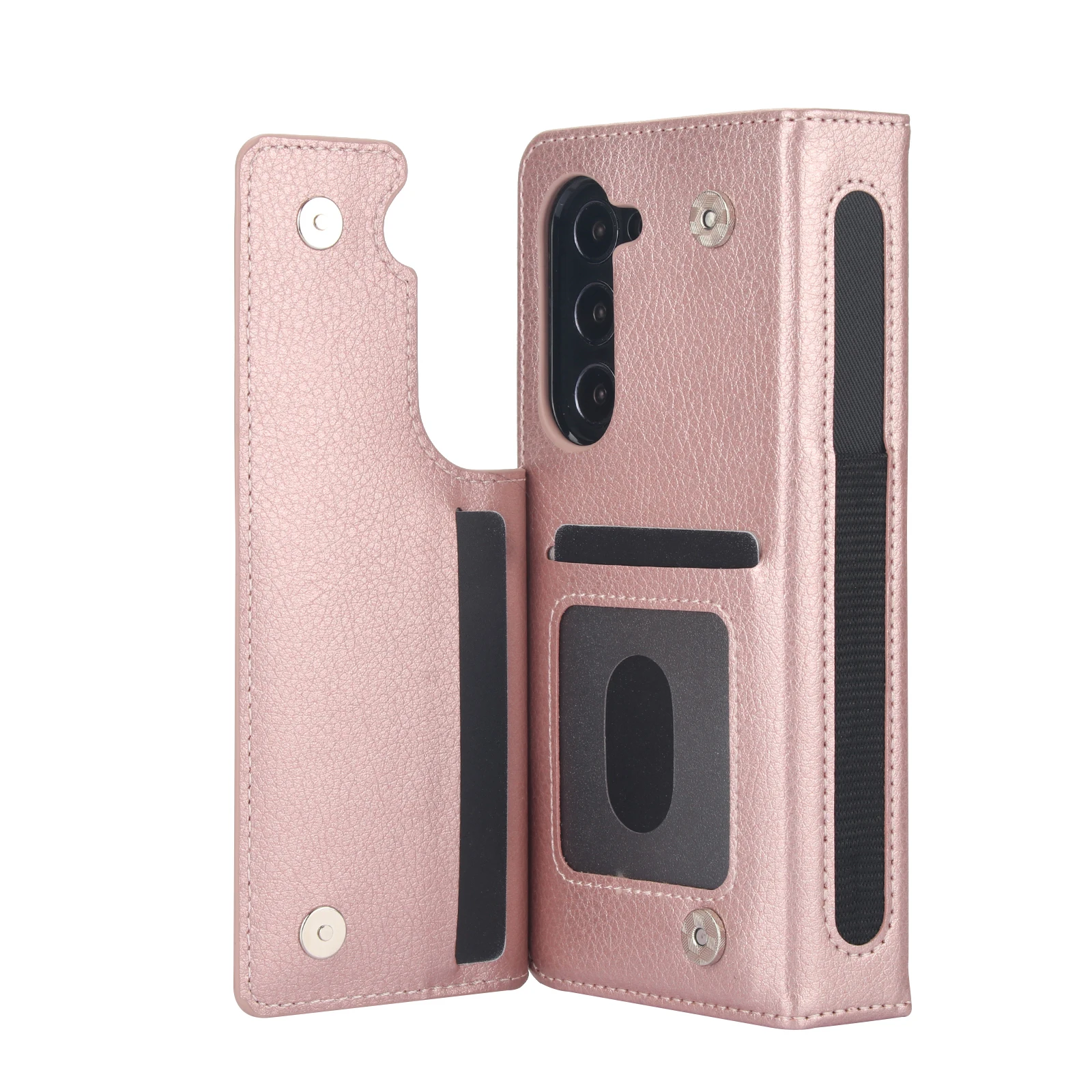 Premium PU Leather Wallet Case with Card Holder & Kickstand, Double Magnetic Clasp