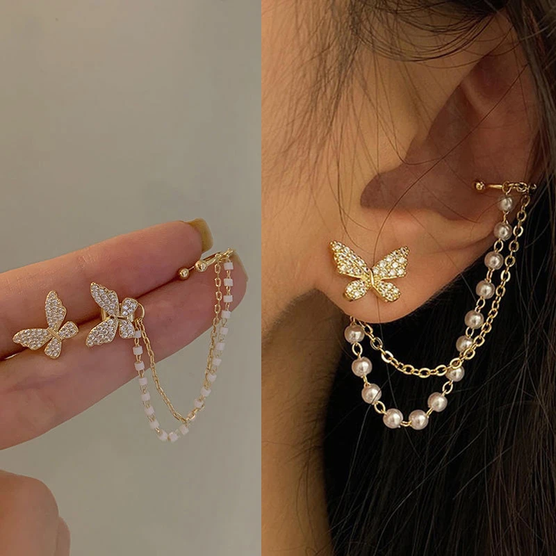 Korean Elegant Cute Rhinestone Butterfly Stud Earrings For Women Girls  Fashion Metal Chain Boucle D'oreille Jewelry Gifts| | - AliExpress