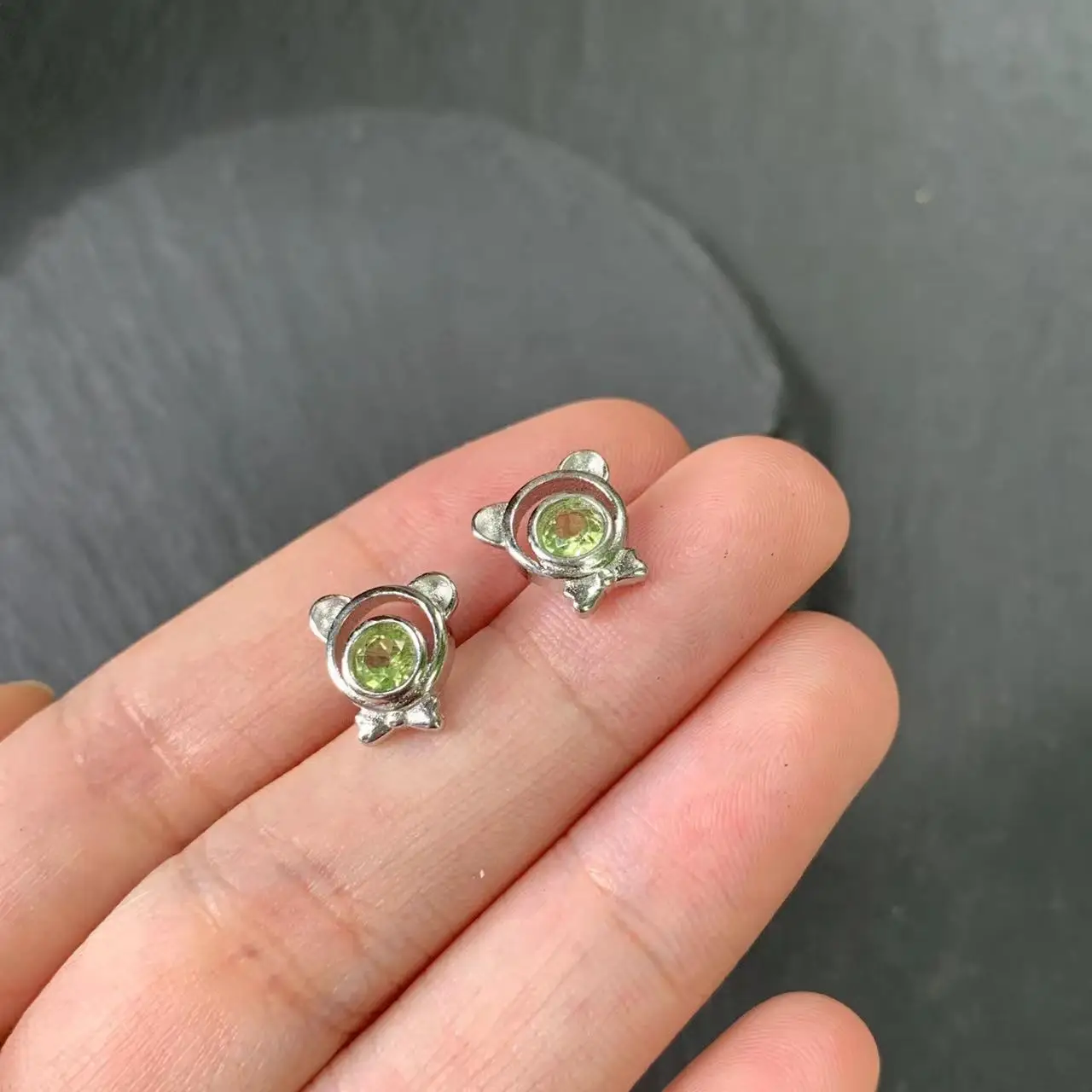 Bear Natural Peridot 925 Sterling Silver Stud Earrings for women Jewelry Gift blue Prevent allergy gem jewelry Genuine stone