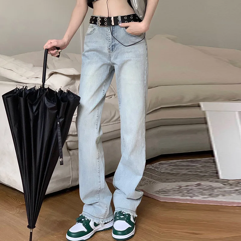 

Винтажные джинсы в стиле ретро для женщин, новинка, Модные свободные облегающие эластичные прямые штаны с высокой талией, осенне-зимние состаренные брюки