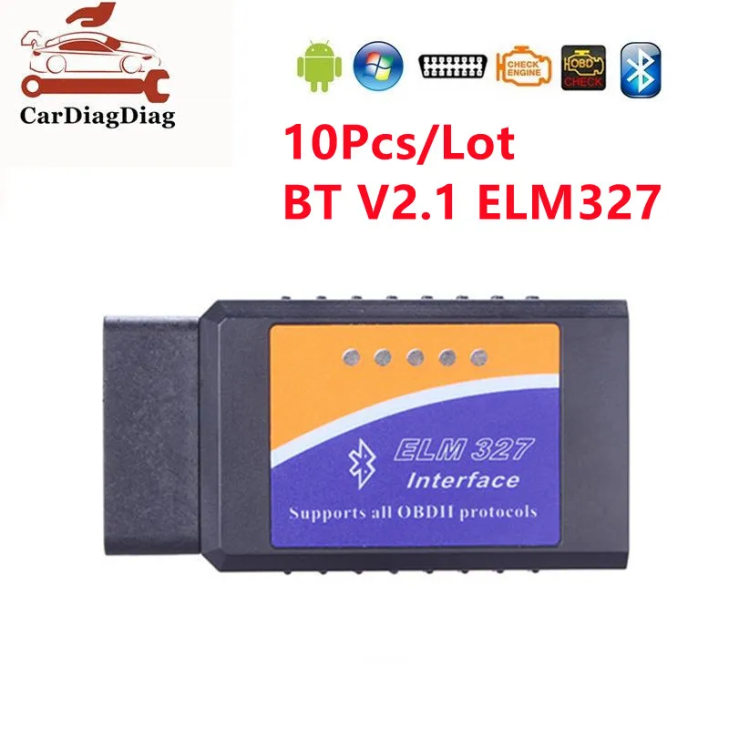 

10Pcs/Lot OBD2 ELM327 V2.1 Bluetooth ELM 327 Diagnostic Interface OBD 2 Auto Car Diagnostic Scanner Works on Android Torque