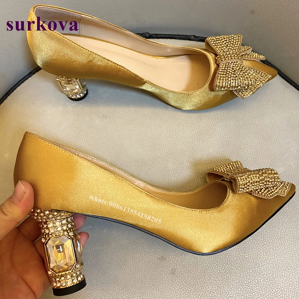 

Butterfly Rhinestone High-Heeled Shoes Pointed Toe Chunky Heel Gemstone Bow High-Heeled Shoes Comfortable All-Match Shoes 2022