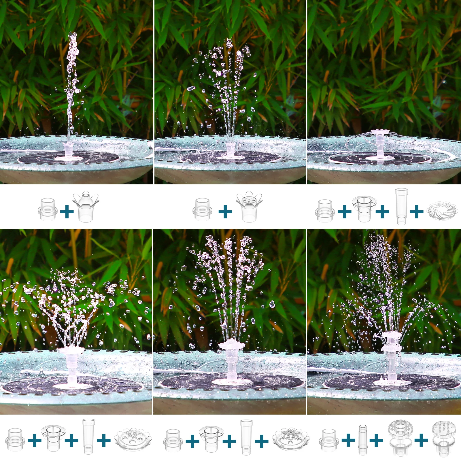 6.5W Solar Fountain Pump Built-in 5000mAh Battery, Solar Powered Water Fountain Pump with LED Lights for Pond, Garden