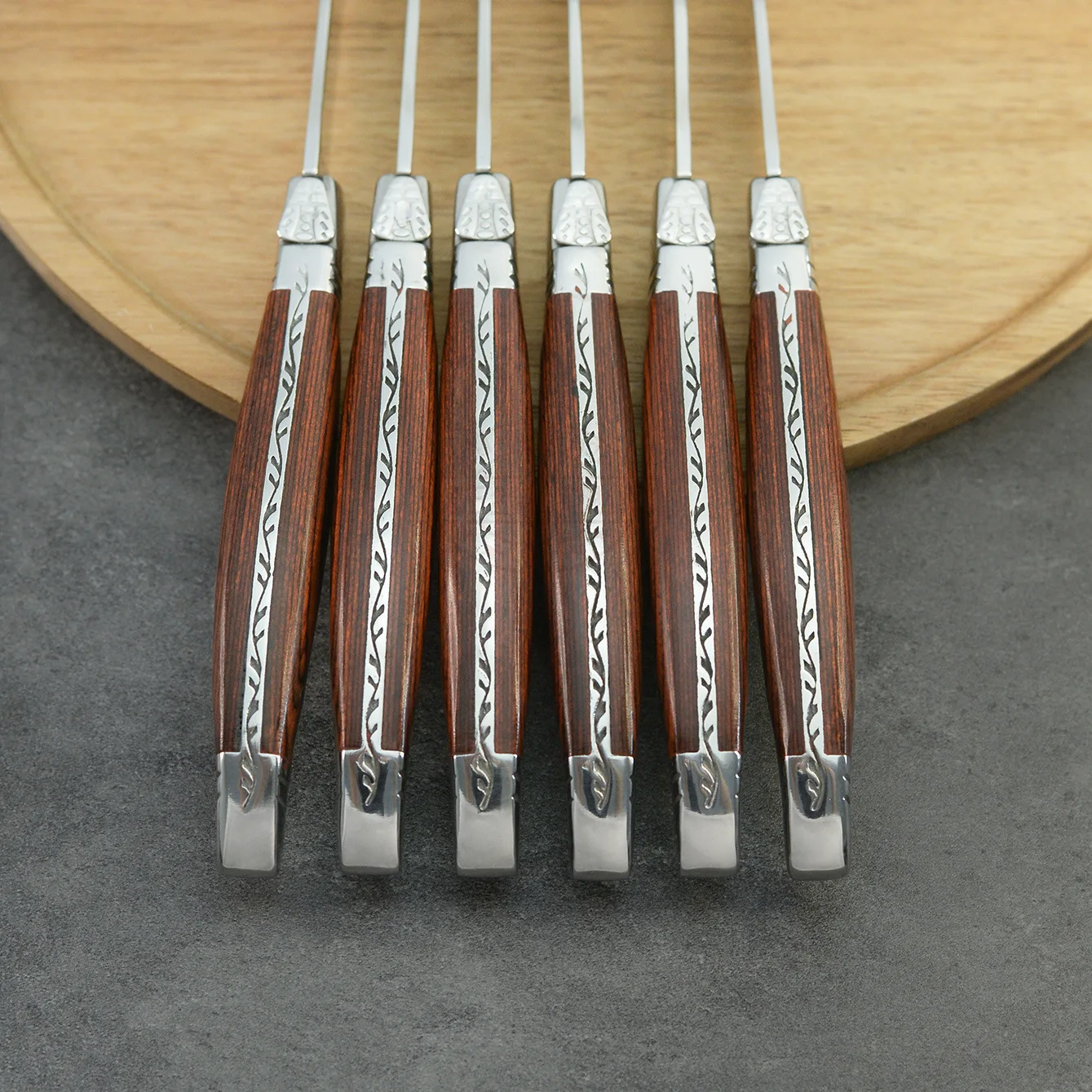 6-10pcs Laguiole Black wood Steak knives Stainless Steel Serrated Dinner Knife Red Solid Wooden Table Knifes Dinnerware set