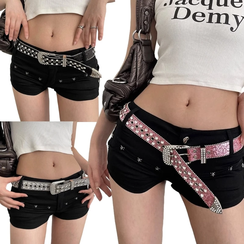 Blingbling Waist Belt Y2K American Street Dance Night Club Livehouse Glinting Waist Chain Shimmering Crystal punk waist belly chain belt for women men for street dance prom hip hop rock bands pu belt jean buckle