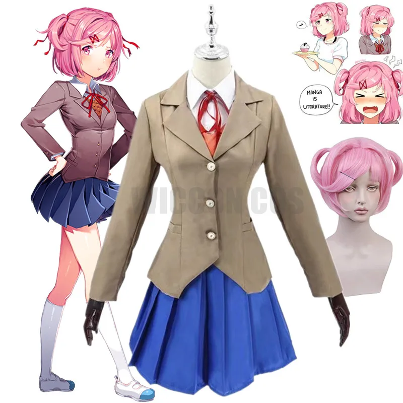 

Игра Doki Literature Club Natsuki Косплей Monika Yuri Sayori карнавальный костюм Школьная женская униформа