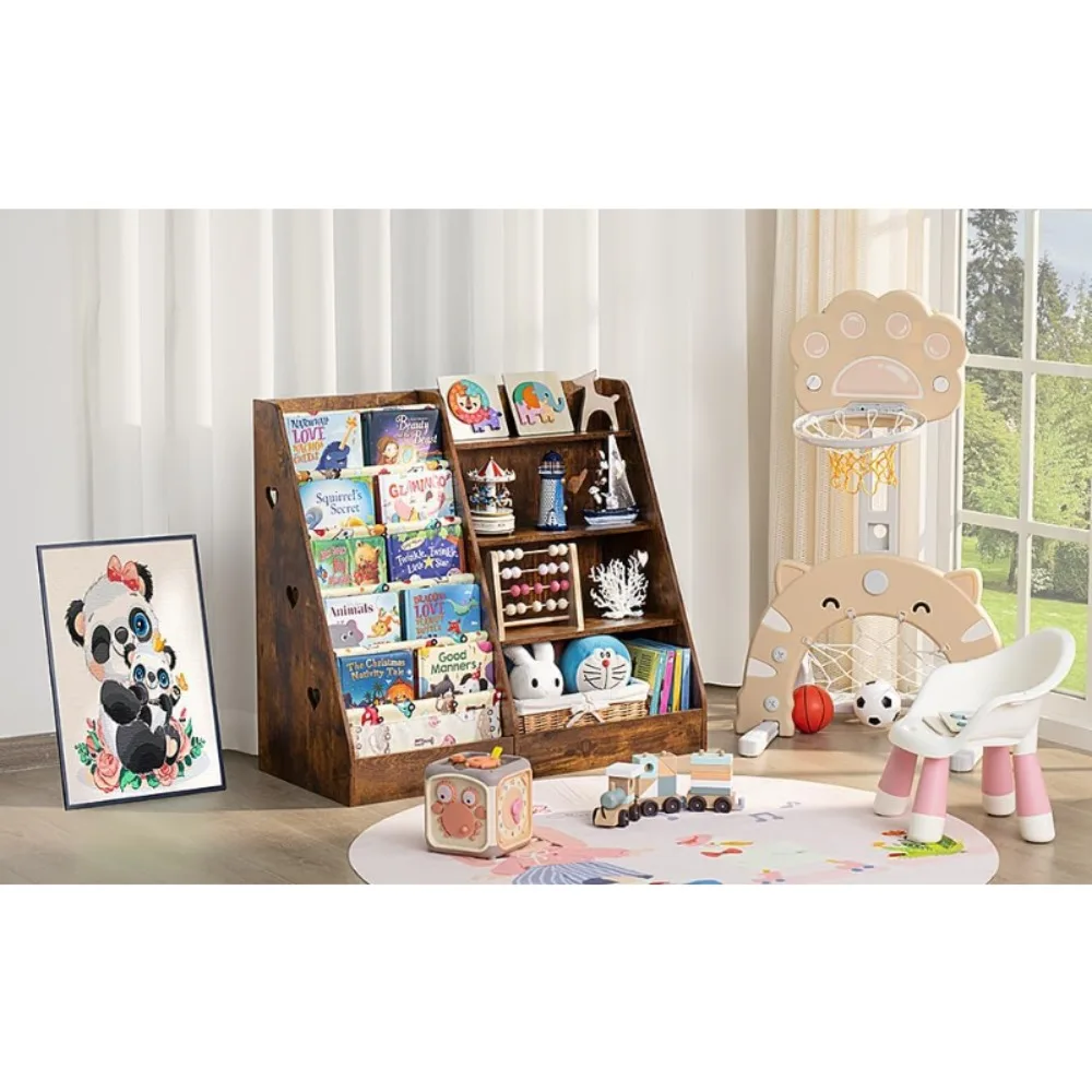 Kids Bookshelf and Storage Organizer,Sling Children Bookcase,Baby Toddler Wooden Book Shelf,Display Cabinet for Playroom,Bedroom 2