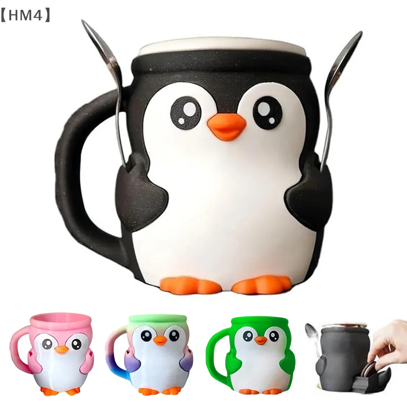 Cute Penguin Ice Cream Pint Holder 3D Printing Ice Cream Pint Containers With Antifreeze Handle Spoons Beer Can Cup Sleeve ice cream sleeve