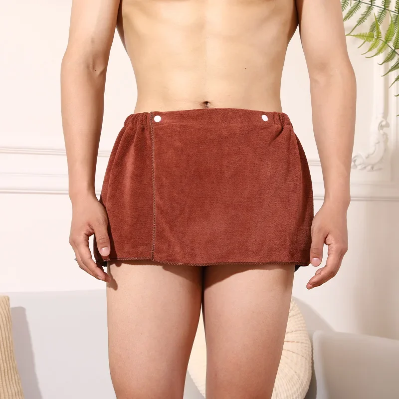 Cotton Bathrobe Sexy Short Bathroom Towel Faux Skirt Bathrobe Microfiber Pajamas Men Short Towel Pants Side Split Bathrobe Soft Thick Bath
