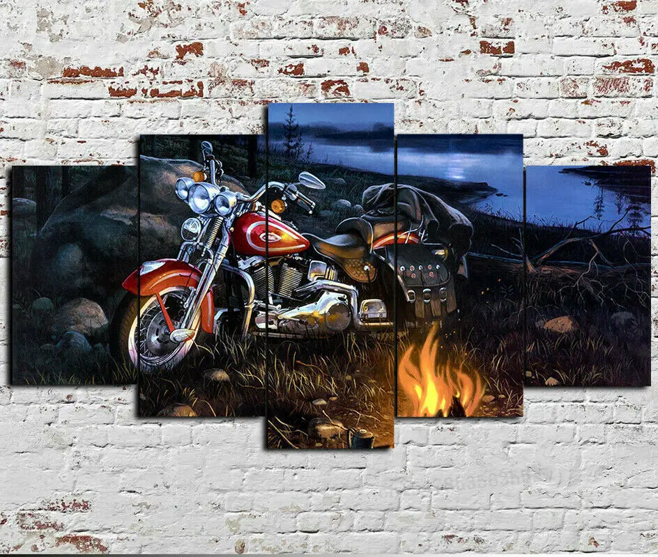 

Motorcycle Camping Painting 5 Panel Canvas Print Wall Art Poster Home Decoration Home Decor No Framed 5 Piece Paintings