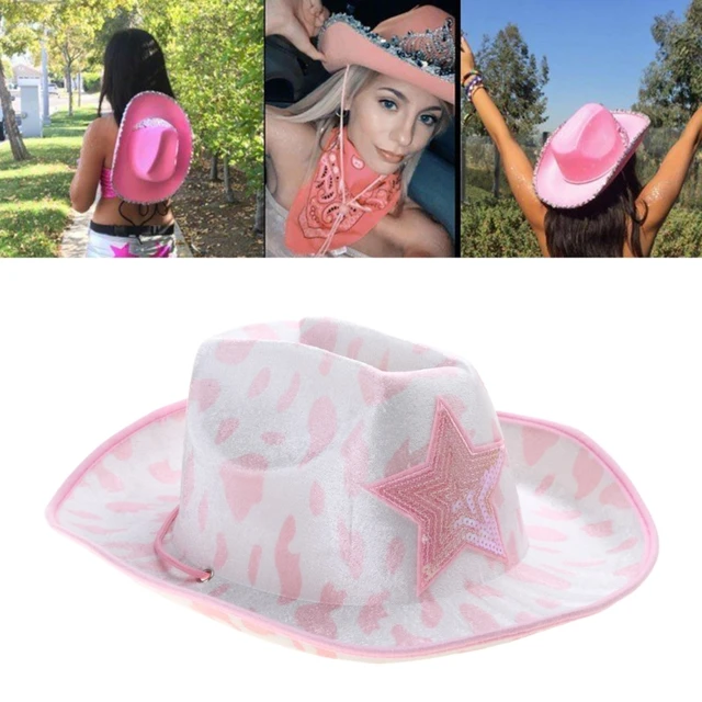 Pink Barrette Hat Pink Hat Hexagram-shape Cow Print Unisex Cowboy Hat Kids Western Cowboy Cowgirl Hat Cow Print 2