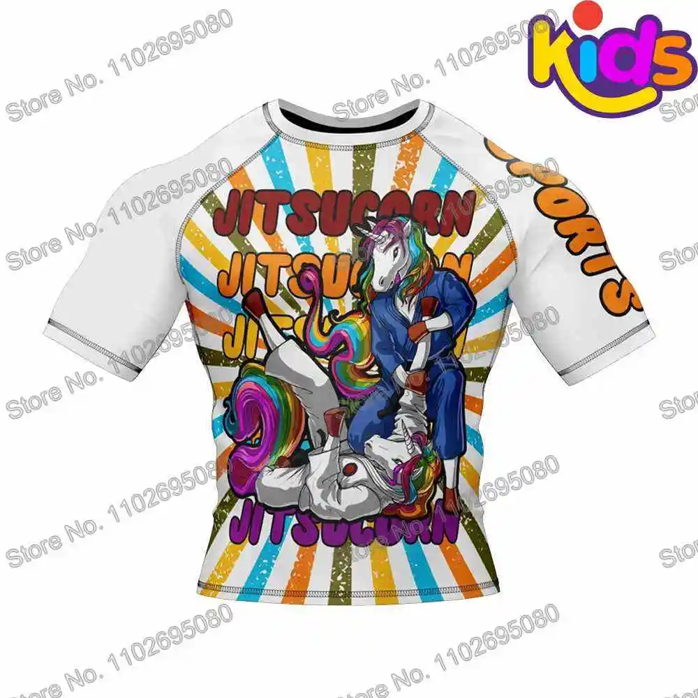 Kids Unicorn Surfing Rash Guard Swimsuit for Boys Girls