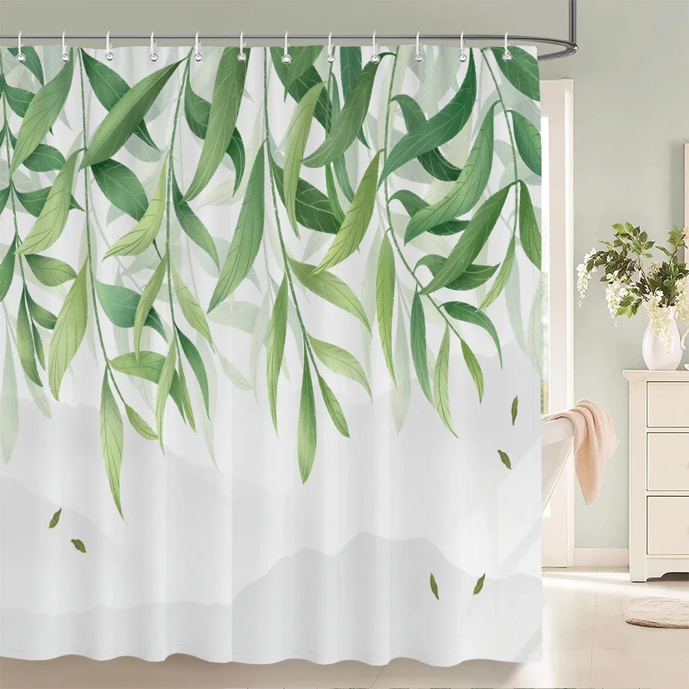 3d Bathroom Curtains Tropical Green Plants Palm leaf Shower Curtain Waterproof Fabric Bath Screen With Hooks Home Decor Curtain 2