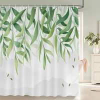 3d Bathroom Curtains Tropical Green Plants Palm leaf Shower Curtain Waterproof Fabric Bath Screen With Hooks Home Decor Curtain 2