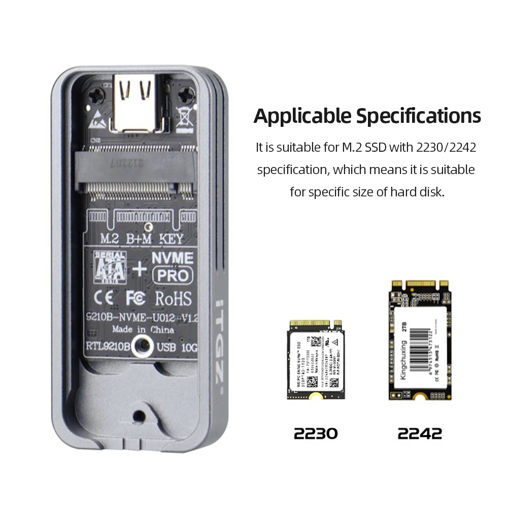 ܺ SSD ̽ M-key M.2 NVMe NGFF SSD ̽, 2230/2242 M.2 SSD ˷̴ ձ Ŭ, CaseUSB3.2 Gen2 M.2 NVME