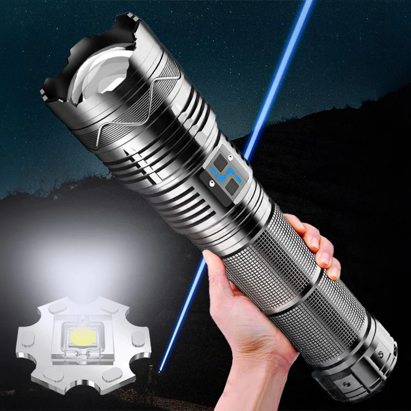 

High Power LED Flashlight Super Bright Spotlight Long Range Zoomable Emergency Torch Outdoor Tactical Flashlight Power Display