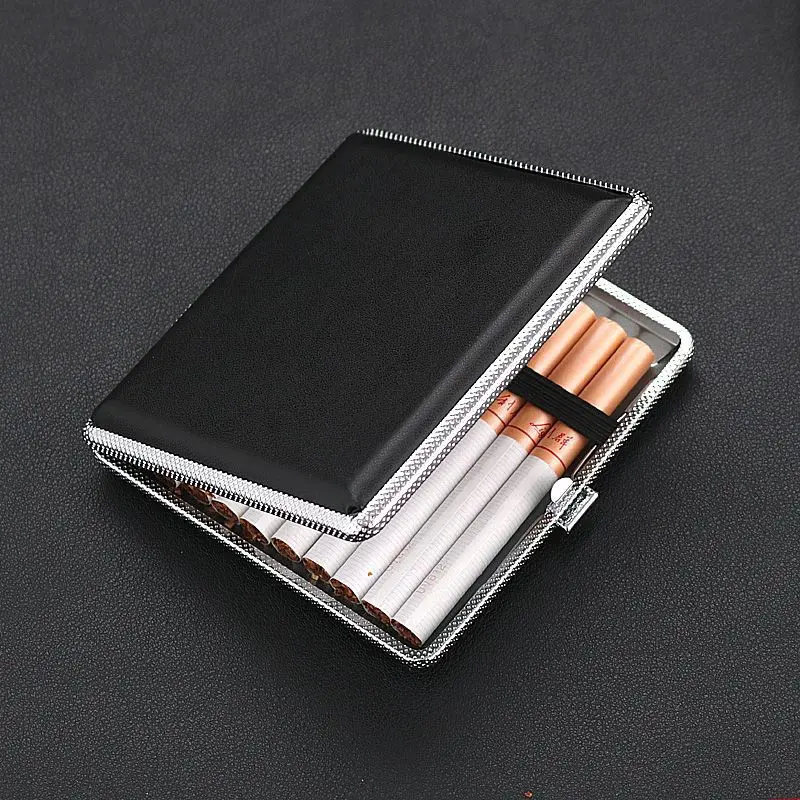 

Double-Open Leather Cigars Cigarette Cases for 20pcs Cigarettes Stainless Steel Tobacco Cigarette Box Cigarette Tools