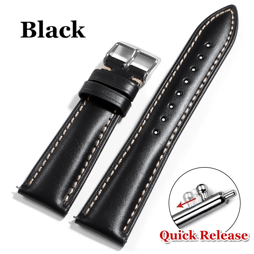 Vintage Brown Oil Wax Leather Watch Strap with Pin Buckle - Head Layer Cowhide