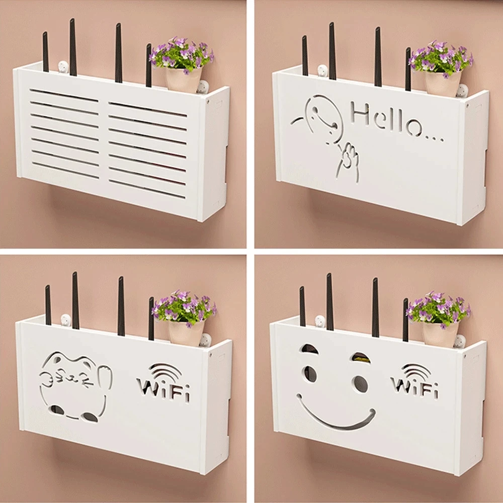 Whchiy WiFi Router Cajas de Almacenamiento Estante de Almacenamiento para  Montaje en Pared Cable de alimentación Enchuf…