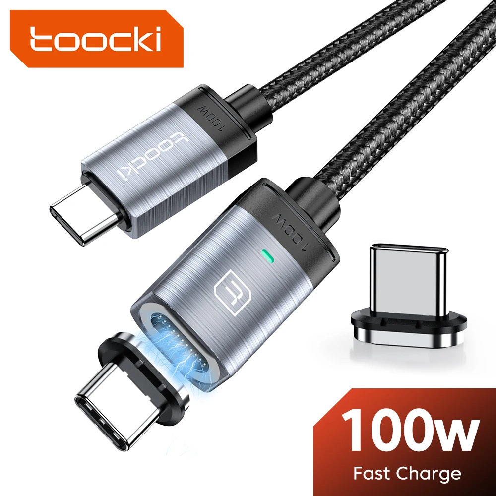 

Магнитный кабель Toocki PD 100 Вт USB Type-C, провод для быстрой зарядки и передачи данных, шнур 5A, кабель для быстрой зарядки для Xiaomi Pro 11 10 Huawei Mate
