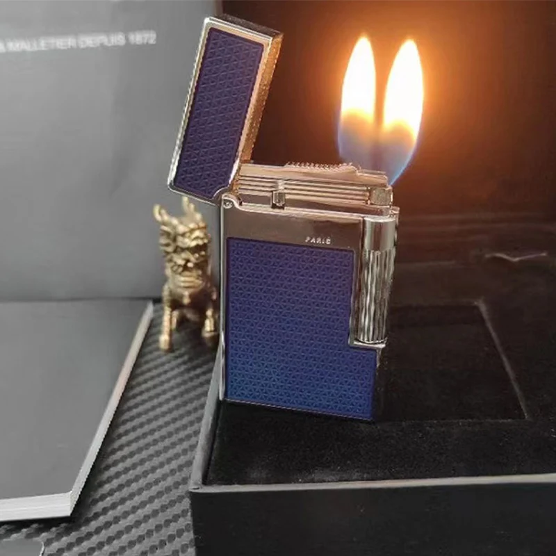 

New Memorial Luxury Lacquer Lighter Double Fire Tobacco Cigar Cigarette Gas Lighter Men Smoking Bright Sound Brass Windproof 004