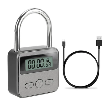 2X Smart Time Lock LCD Display Electronic Timer Switch USB Rechargeable Timer Padlock Travel Electronic Timer-Qing 1