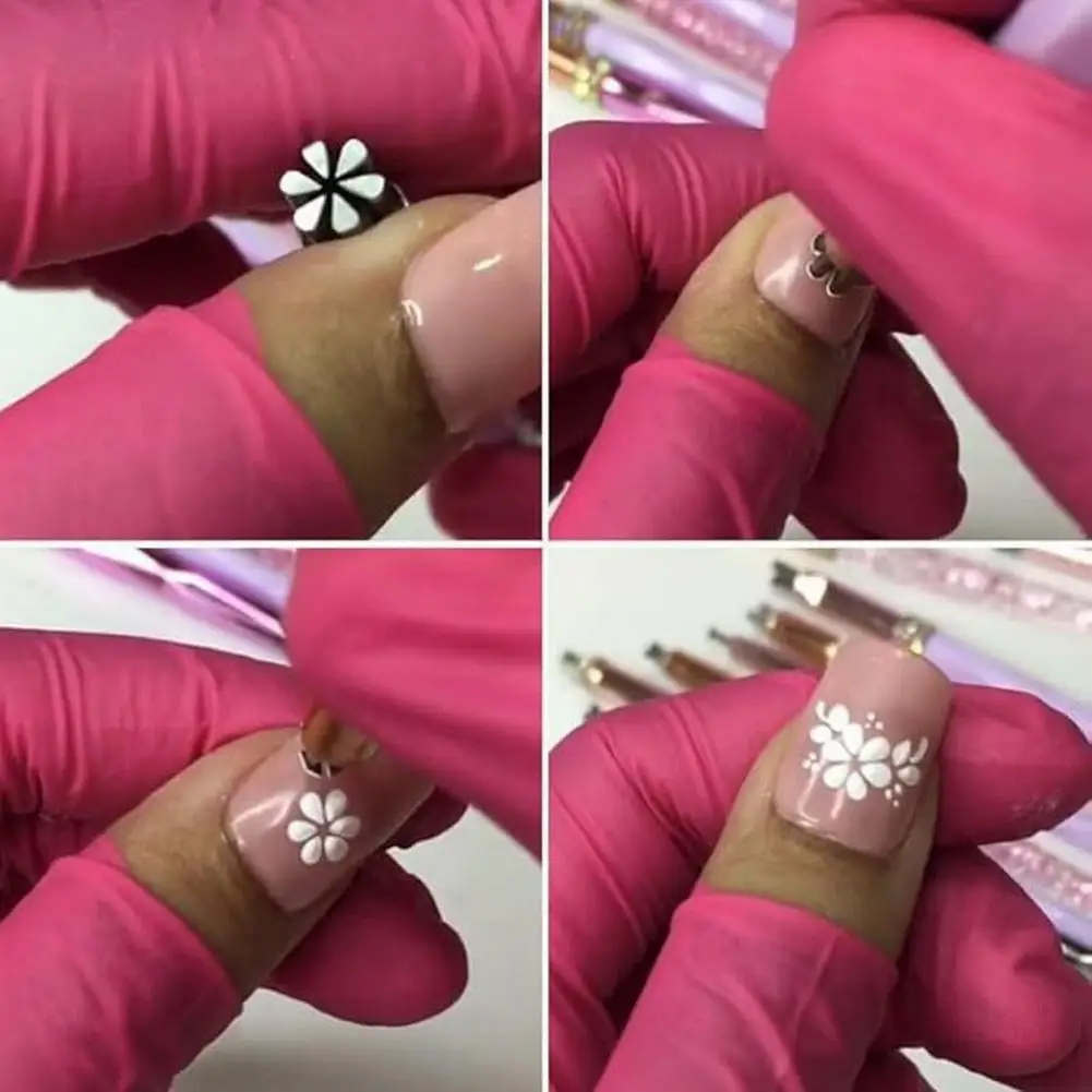 4Pcs Flower Nail Art Stamp Pen Set with Different Patterns Nail Art Stamper Tool Women Nail Art Dotting Tools for Manicure 5