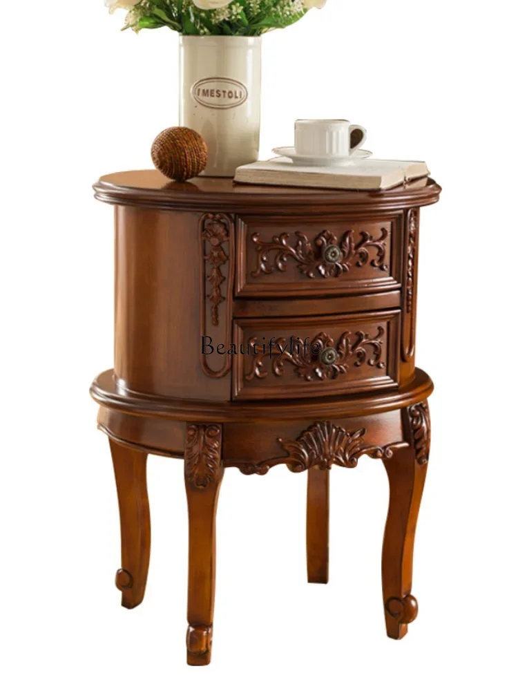 

Living Room Sofa Side Table Oval Bedside Carved Storage Side Cabinet