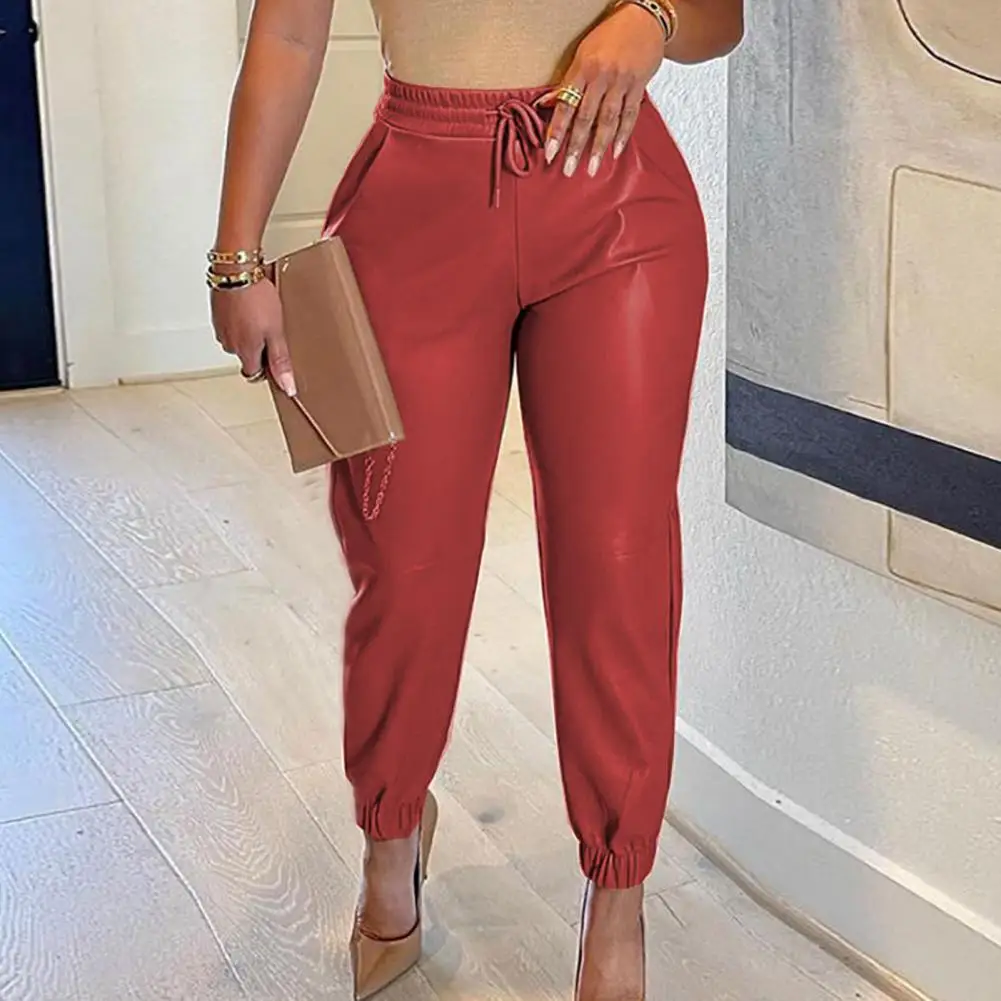 

Women's Faux Leather High Waist Tummy Control Butt Lifting Elastic Waist Elastic Smooth Breathable Women's Ankle Pants