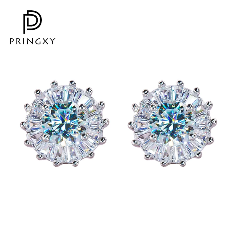 

PRINGXY Chrysanthemum Cubic Zirconia Diamond Luxury Studs 925 Sterling Silver Platinum Plated Earrings for Women Fine Jewelry