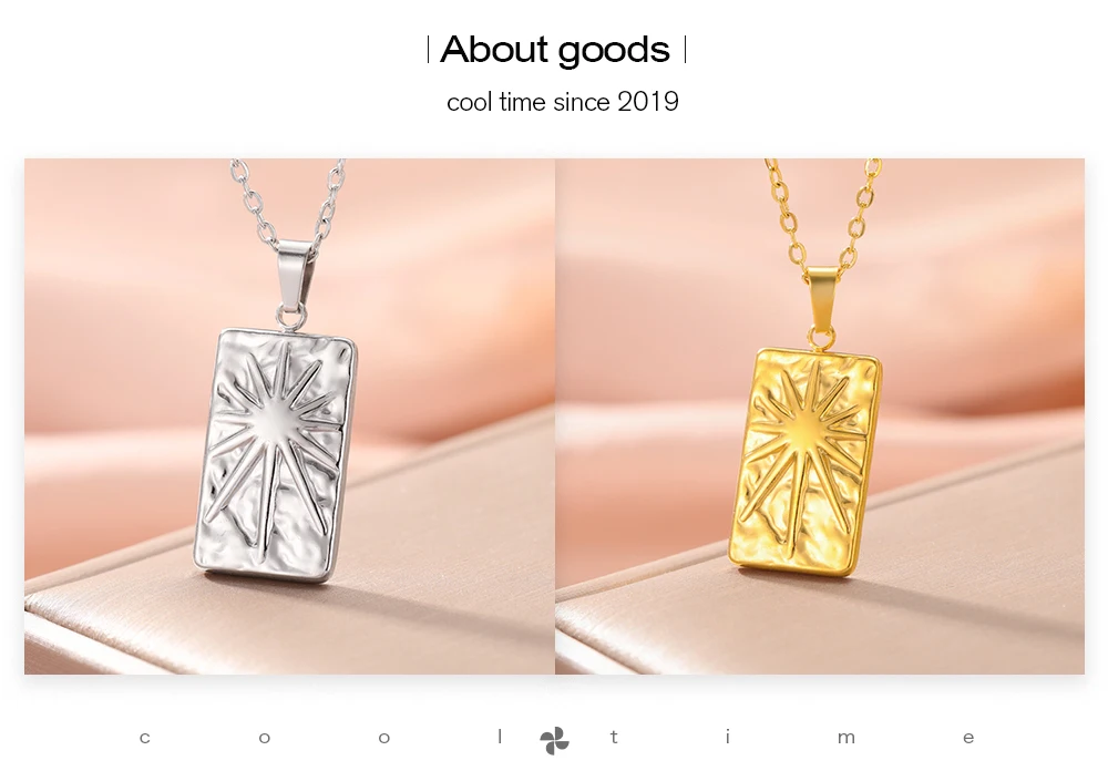 COOLTIME Stainless Steel Rectangle Sun Charms Necklace for Women Men Fashion Sun rays Pendant Choker Jewelry Wholesale – Detail 3