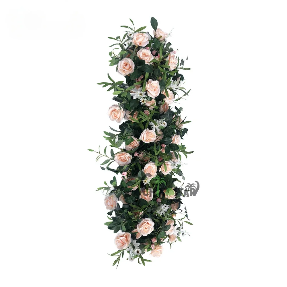 Rose Green Leaves Aisle Artificial Flower Table Center Flower Runner Wedding Decoration 200*40cm