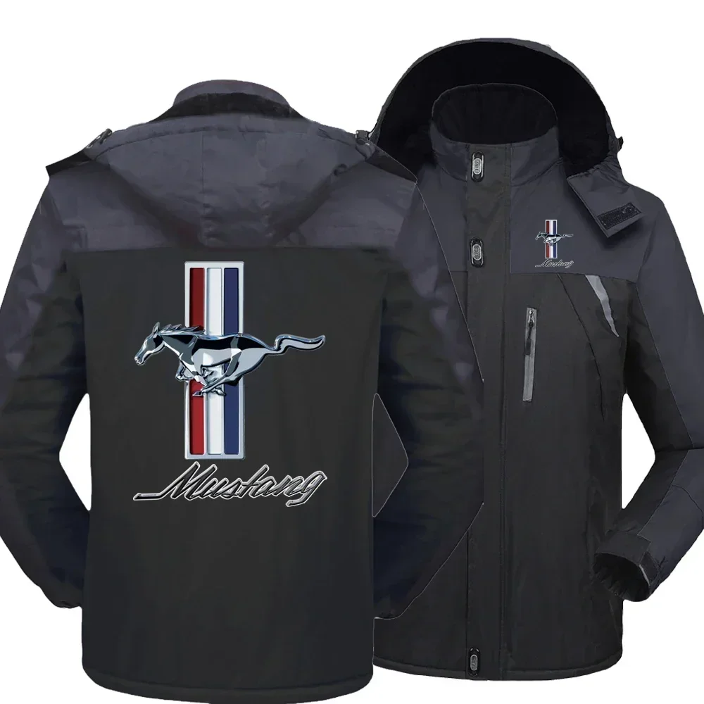 New Winter Fashion Men's Mustang Logo Fleece Waterproof Jackets J9UY Thicken Hoodies Zipper Warm High Quality Outwear