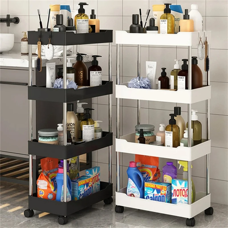 3/4 Tier Rolling Storage Cart Mobile Gap Storage Rack Multi-purpose Utility Cart Kitchen Organizer Shelf Bathroom Storage Rack