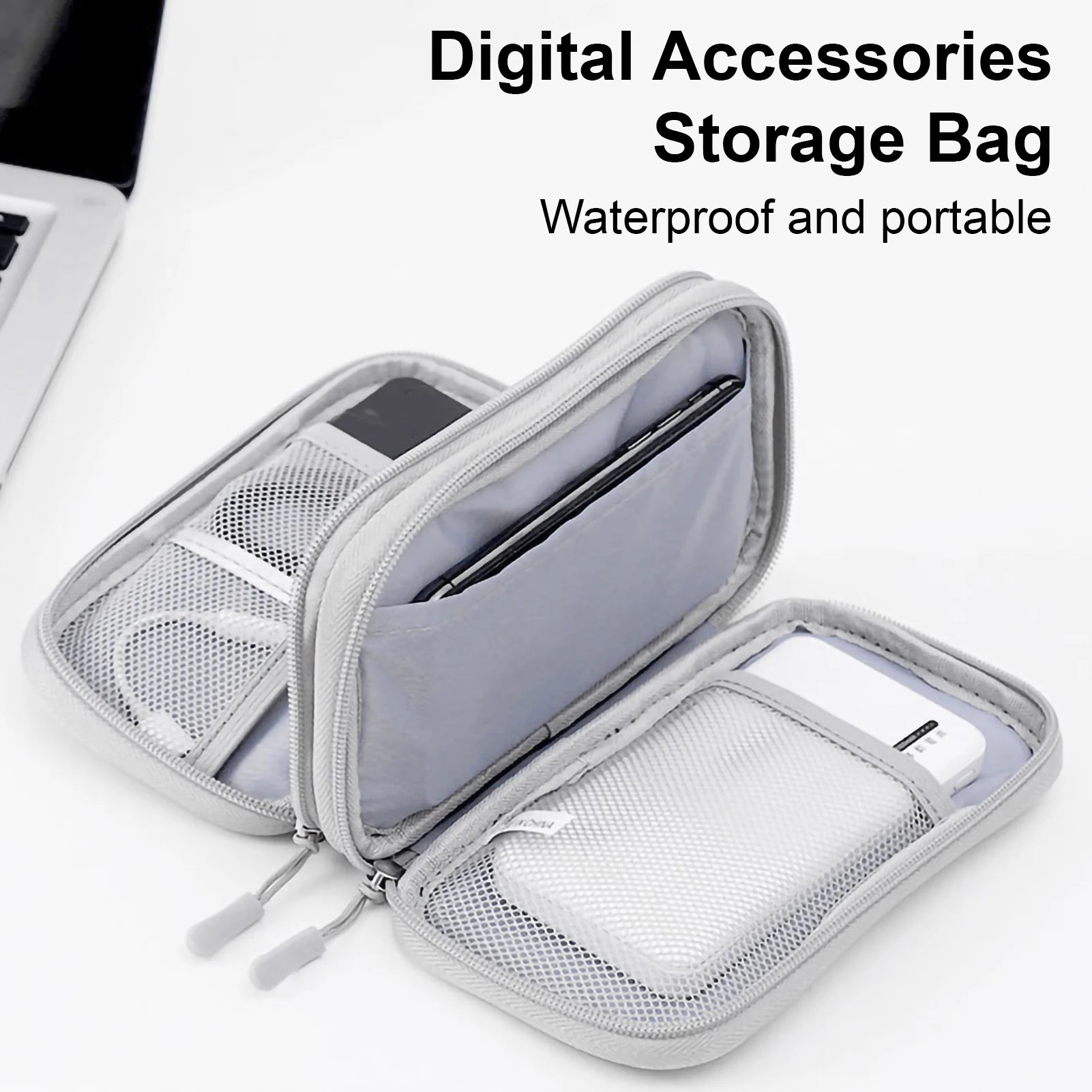 

Waterproof Travel Organizer Bag Data Cable Storage Bag Portable Carry Case Double Layers Organization for Cable Cord USB Charger