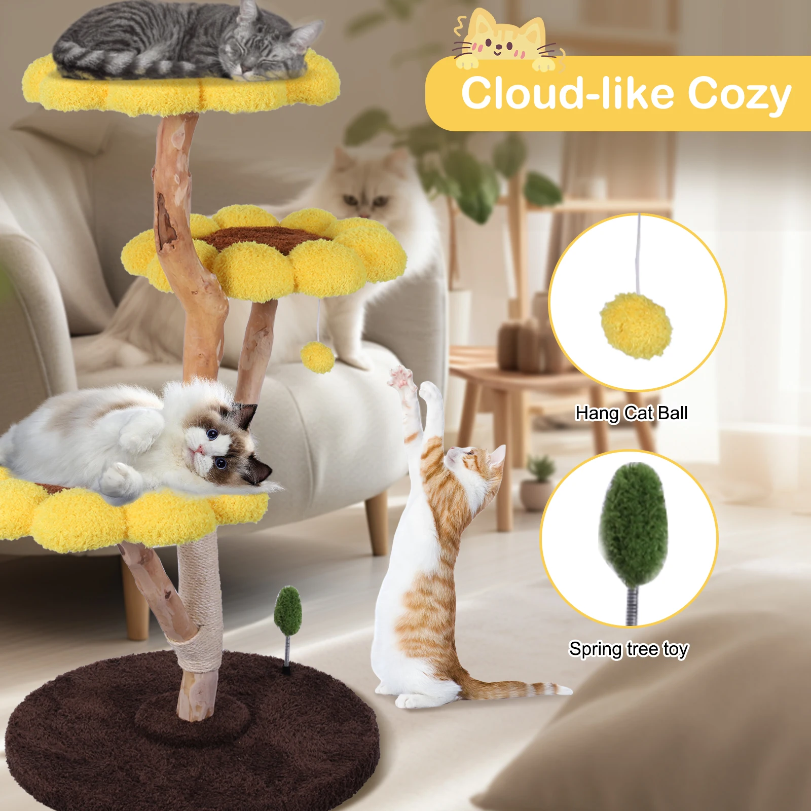 Cat Tree with Scratching Post and Flower Shaped Shelf