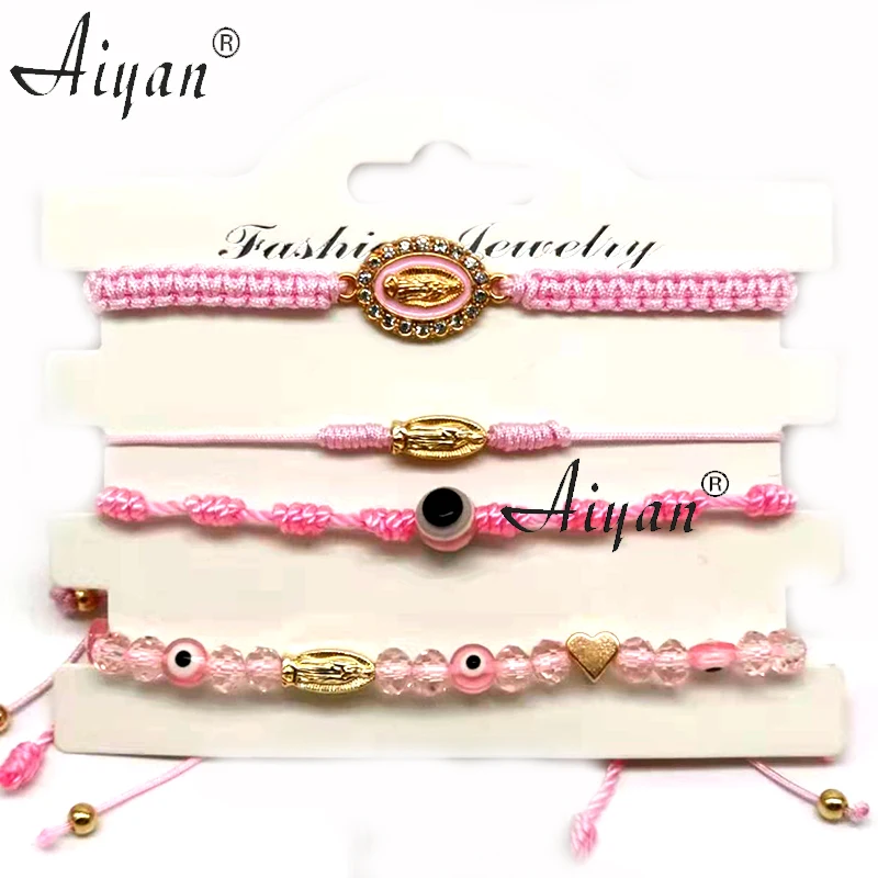 2 Card (4Pieces Bracelet 1 Card)Alloy Religious Saint Jude or Virgin Mary Braid Crystal And Eye Bracelets For Pray Or Protection 