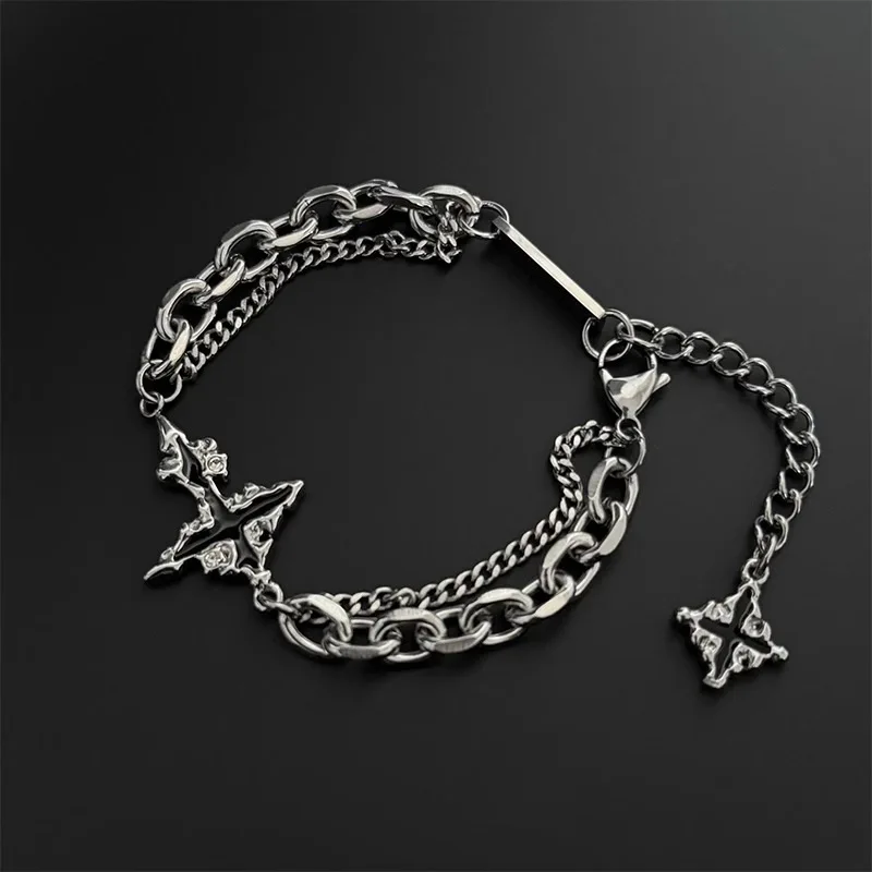 Vendite calde Collana con croce scura Moda uomo Stile punk Acciaio al titanio Non sbiadisce Bracciale da donna di fascia alta Set di gioielli Accessori 2