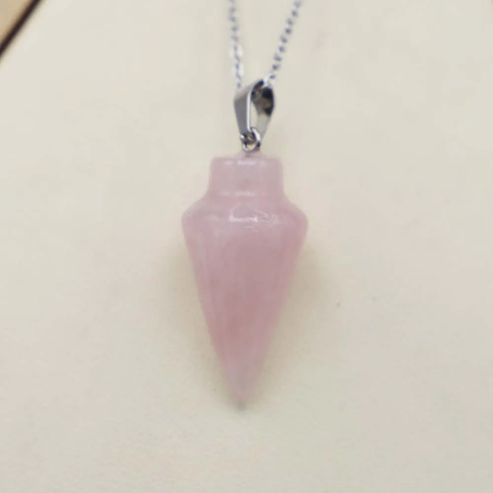 Natural Stone Multicolor Tapered Cone Pendant Stainless Steel Chain Necklace Healing Minerals Charm DIY Jewelry Accessories 8Pcs