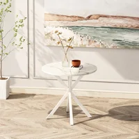 31.5'' Modern Cross Leg Round Dining Table, White Marble Top Occasional Table, Two Piece Removable Top, Matte Finish Iron Legs 1