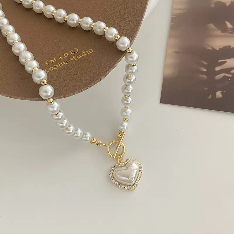 Pearl Necklace Heart Pendant | Korean Necklaces Women