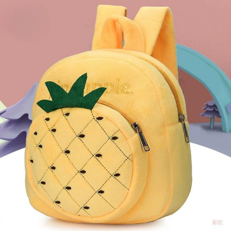 Cute Pineapple Strawberry Plush Backpack Cartoon Fruit Mini School Bags Candy Bag Kindergarten Plush Schoolbag Birthday Gift