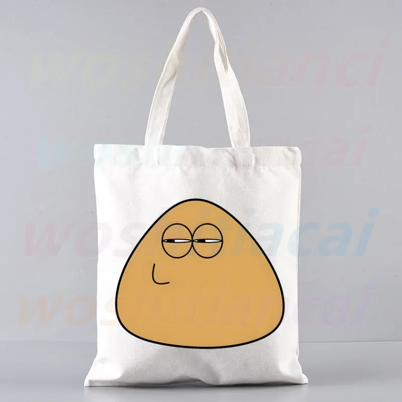 Hot Game My Pet Alien Pou Women Handbags Canvas Tote Shopping Bags Reusable Shopping Bag Eco Foldable