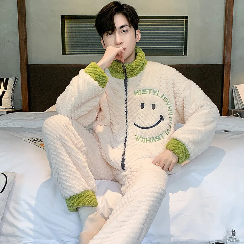 5XL Big Size Men's Pajamas Set Winter Thicken Coral Fleece Sleepwear for Sleeping Cozy O Neck Soft Pajama Cartoon Pijama Hombre